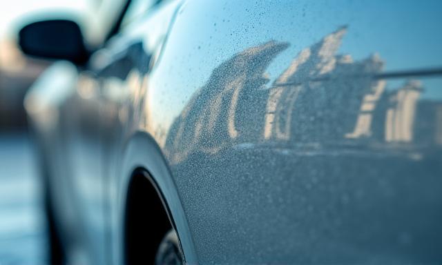 A glossy car reflection after a quick wash
